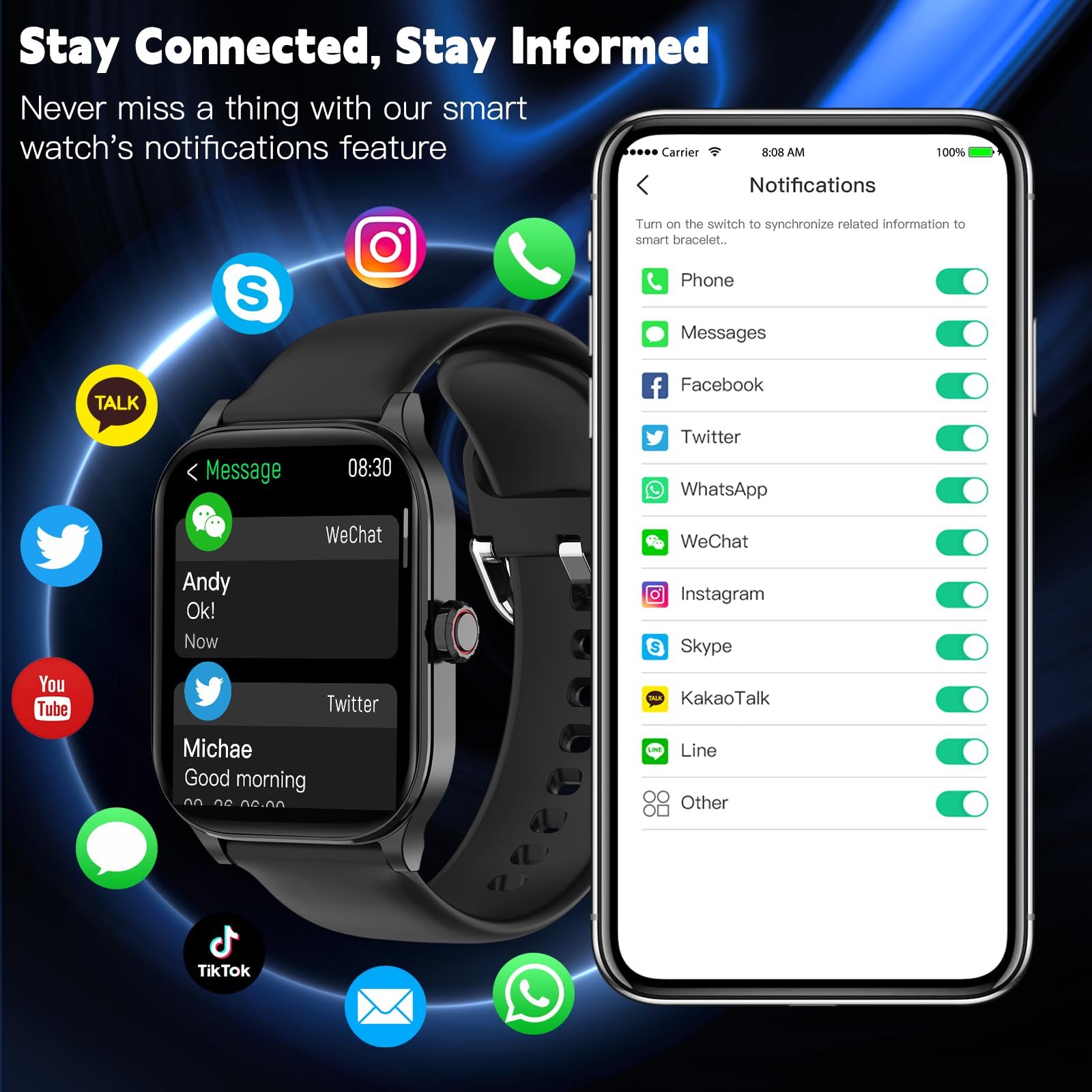 Smart Watch For Men Women(Answer/Make Call), Smartwatches With Heart Rate/Spo2/Sleep/Stress Monitor, Ip68 Waterproof, 100+ Sport